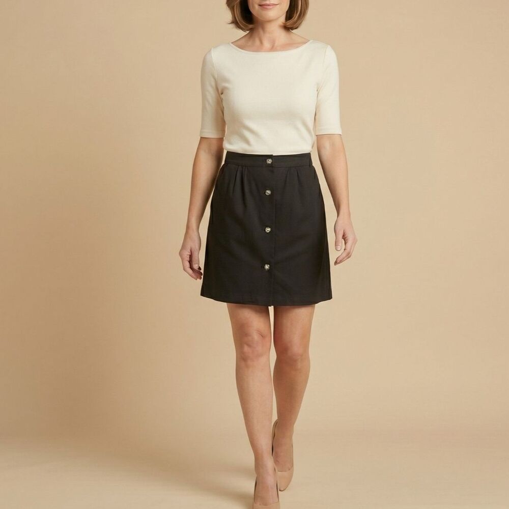 Talbots Black with Jewel Button Dress Formal Cocktail A-Line Skirt